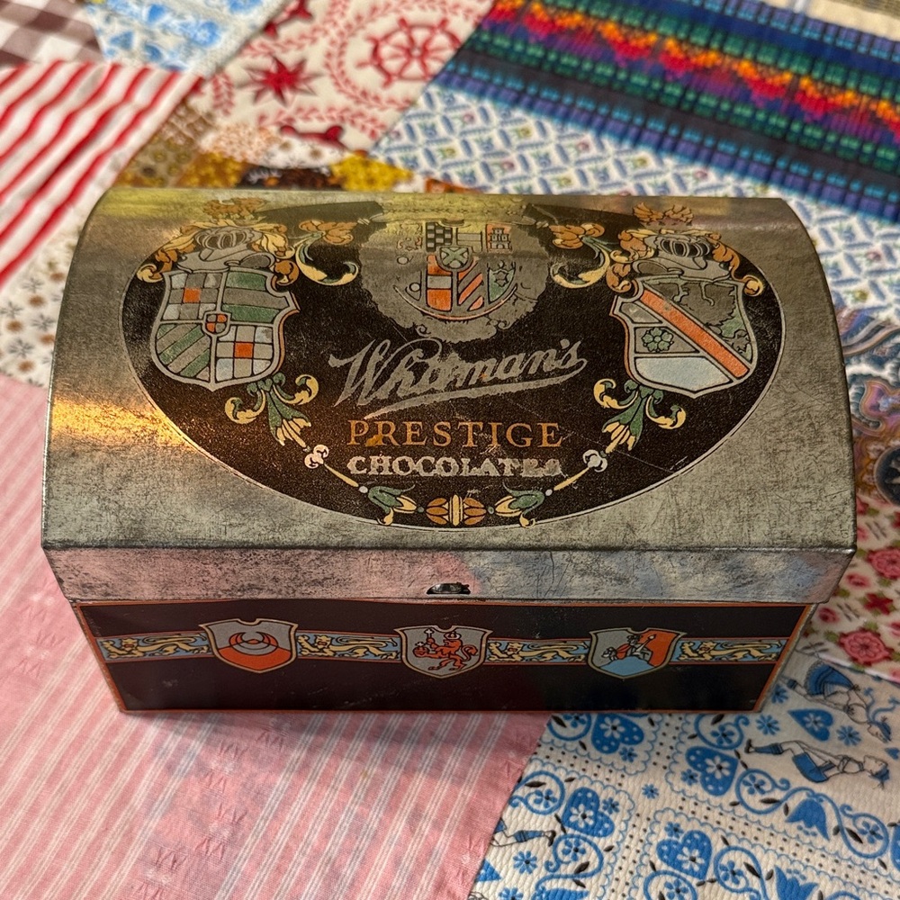 Vintage Whitman’s Prestige Chocolates Tin | Heraldic Crest Barrel Box